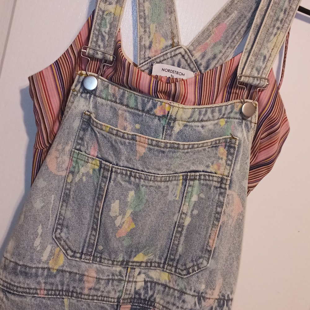 Nordstrom Denim Overalls with Multicolor Paint Splatter